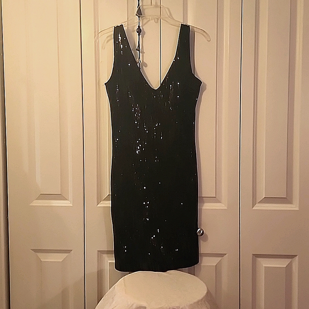 Party sequence mini black dress, sizeM